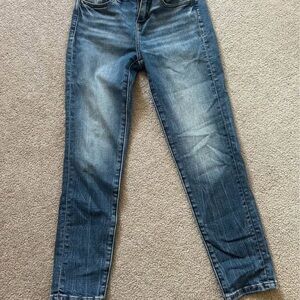 BKE Blue Straight Leg Jeans with Distressed Look